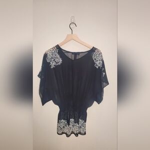 Black Sheer Dress with White Lace Accents